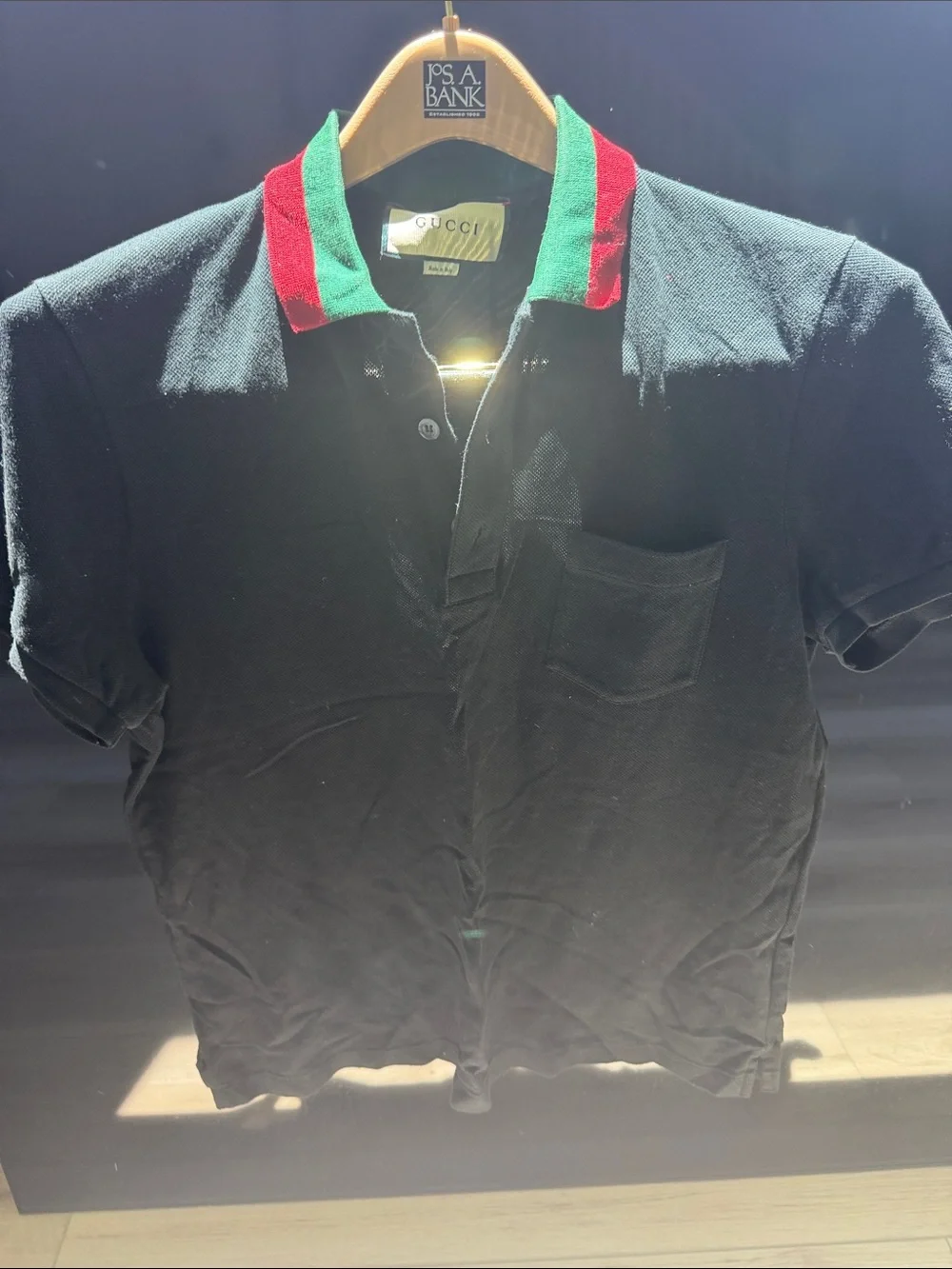 Gucci Black Polo with Green and Red Contrast Collar